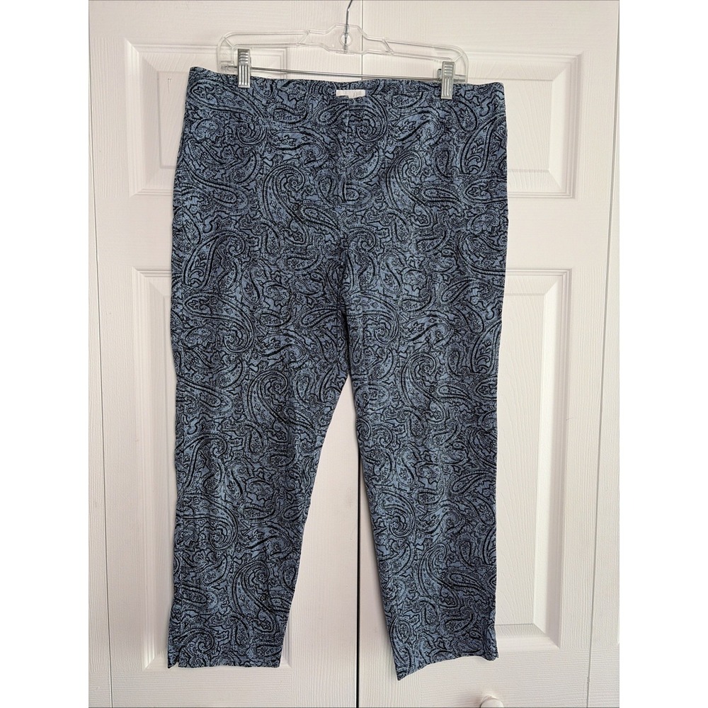 J. Jill Paisley Ankle Pants Womens Size 14 Petite Blue Black Stretch Career